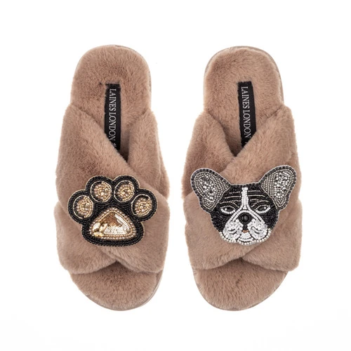 Classic Laines Slippers With Coco The Frenchie & Paw Brooches 4 Classic Laines Slippers With Coco The Frenchie & Paw Brooches - Image 4