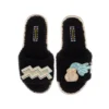 Teddy Towelling Slipper Sliders With Aquarius Star Sign Brooches