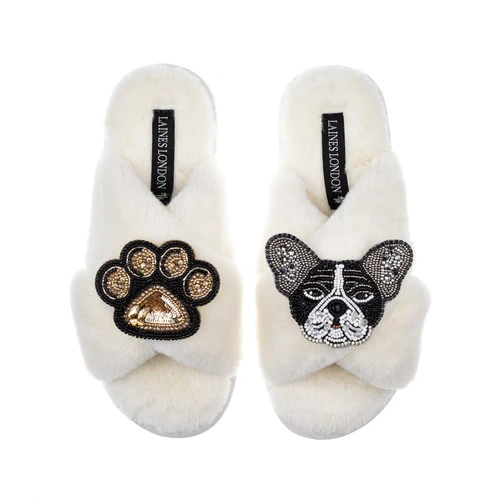 Classic Laines Slippers With Coco The Frenchie & Paw Brooches 6 Classic Laines Slippers With Coco The Frenchie & Paw Brooches - Image 6
