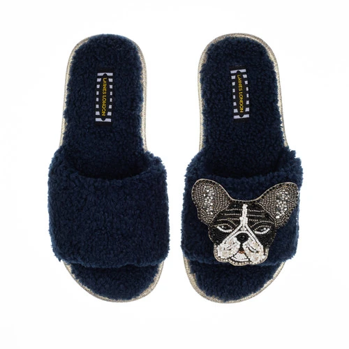 Teddy Towelling Slipper Sliders With Coco The Frenchie Brooch 3 Teddy Towelling Slipper Sliders With Coco The Frenchie Brooch - Image 3