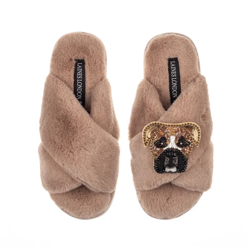 Classic Laines Slippers With Pip The Boxer Brooch 1 Classic Laines Slippers With Pip The Boxer Brooch