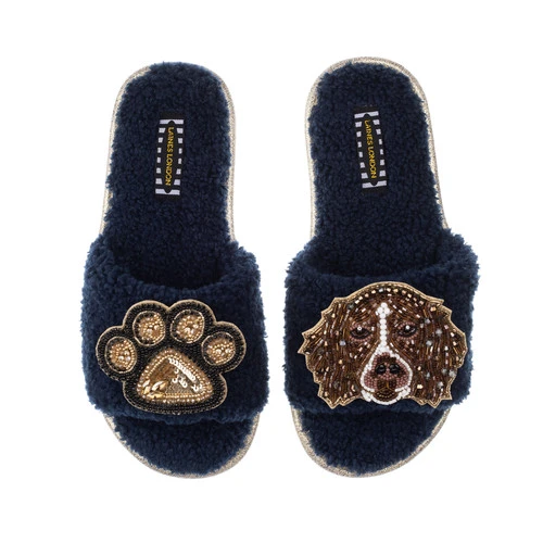 Teddy Towelling Slipper Sliders With Duke & Paw Brooches 1 Teddy Towelling Slipper Sliders With Duke & Paw Brooches