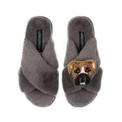 Classic Laines Slippers With Pip The Boxer Brooch 10 Classic Laines Slippers With Pip The Boxer Brooch -Laines London file 243