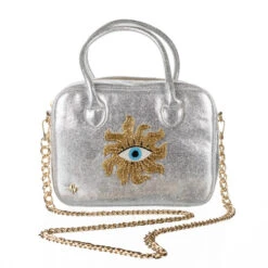 Laines London Couture Silver Metallic Bag With Embellished Mystic Eye