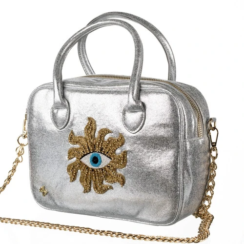 Laines London Couture Silver Metallic Bag With Embellished Mystic Eye 2 Laines London Couture Silver Metallic Bag With Embellished Mystic Eye - Image 2