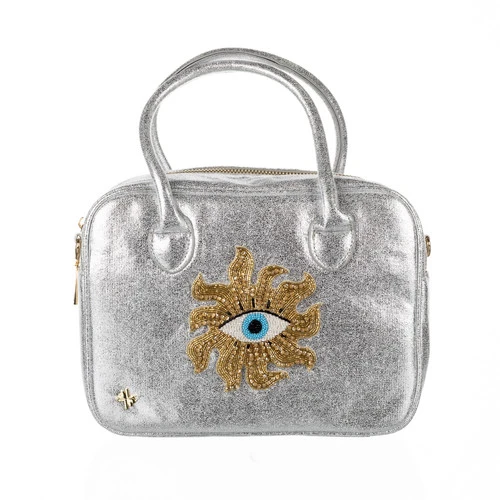 Laines London Couture Silver Metallic Bag With Embellished Mystic Eye 3 Laines London Couture Silver Metallic Bag With Embellished Mystic Eye - Image 3