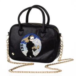 Laines London Couture Black Metallic Bag With Embellished Ski Girl