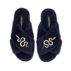 Classic Laines Slippers With Gold Metal Snake Brooches