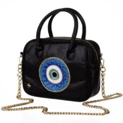 Laines London Couture Black Metallic Bag With Embellished Evil Eye
