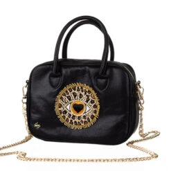 Laines London Couture Black Metallic Bag With Embellished Leopard Print Eye