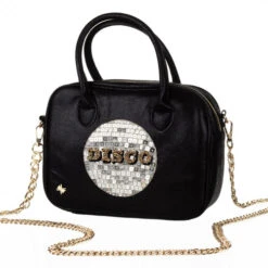 Laines London Couture Black Metallic Bag With Embellished Disco Ball