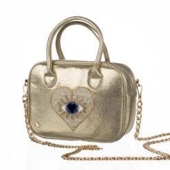 Laines London Couture Gold Metallic Bag With Embellished Heart Eye