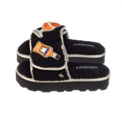 Terry Towelling Flatform Sliders With Summer Spritz Brooches