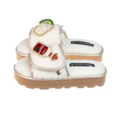 Terry Towelling Flatform Sliders With Tequila Slammer Brooches