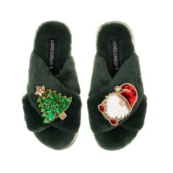 Classic Laines Slippers With Christmas Tree & Gonk Brooches