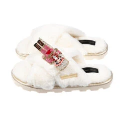 Ultralight Chic Slippers With Pink Nutcracker Brooch