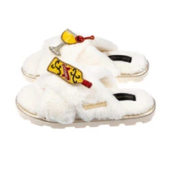 Ultralight Chic Slippers With Snowball Cocktail Brooches