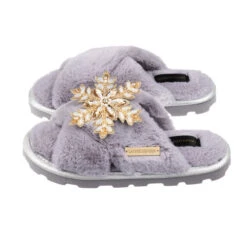 Ultralight Chic Slippers With Snowflake Brooch