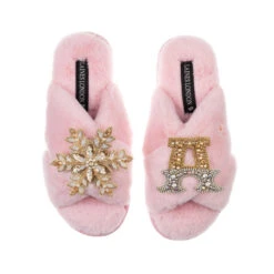 Classic Laines Slippers With Snowflake & Initial Brooches