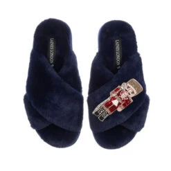 Classic Laines Slippers With Red & Gold Nutcracker Brooch