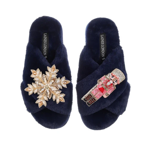 Classic Laines Slippers With Pink & Red Nutcracker & Snowflake Brooches 2 Classic Laines Slippers With Pink & Red Nutcracker & Snowflake Brooches - Image 2