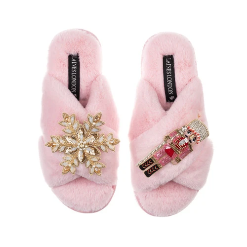 Classic Laines Slippers With Pink & Red Nutcracker & Snowflake Brooches 3 Classic Laines Slippers With Pink & Red Nutcracker & Snowflake Brooches - Image 3