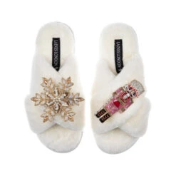 Classic Laines Slippers With Pink & Red Nutcracker & Snowflake Brooches 10 Classic Laines Slippers With Pink & Red Nutcracker & Snowflake Brooches -Laines London file 2723