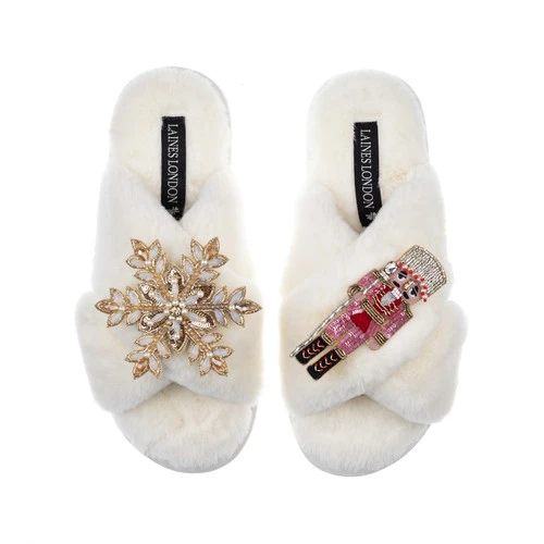 Classic Laines Slippers With Pink & Red Nutcracker & Snowflake Brooches 4 Classic Laines Slippers With Pink & Red Nutcracker & Snowflake Brooches - Image 4
