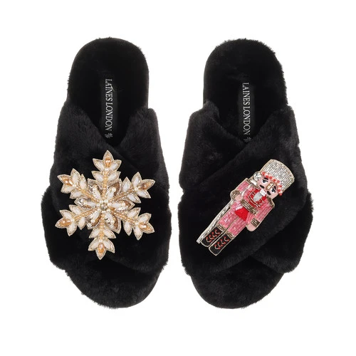 Classic Laines Slippers With Pink & Red Nutcracker & Snowflake Brooches 5 Classic Laines Slippers With Pink & Red Nutcracker & Snowflake Brooches - Image 5