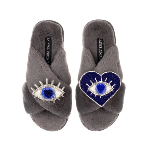 Classic Laines Slippers With Blue & Silver Double Eye Brooches 2 Classic Laines Slippers With Blue & Silver Double Eye Brooches - Image 2
