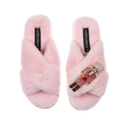 Classic Laines Slippers With Pink & Red Nutcracker Brooch