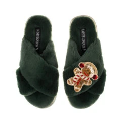 Classic Laines Slippers With Gingerbread Man Brooch