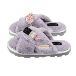 Ultralight Chic Slippers With Pink & Silver Pucker Up Brooches