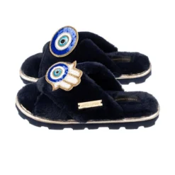 Ultralight Chic Slippers With Evil Eye & Hamsa Brooches
