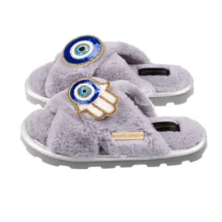 Ultralight Chic Slippers With Evil Eye & Hamsa Brooches -Laines London file 2811