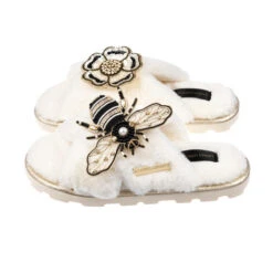 Ultralight Chic Slippers With Bee & Flower Brooches