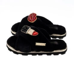 Ultralight Chic Slippers With Red & Gold Pucker Up Brooches