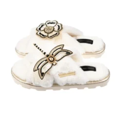 Ultralight Chic Slippers With Dragonfly & Flower Brooches
