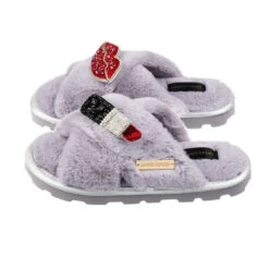 Ultralight Chic Slippers With Red & Silver Pucker Up Brooches
