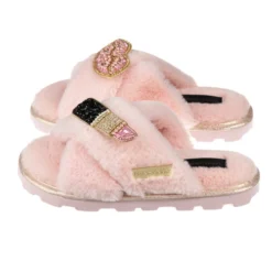 Ultralight Chic Slippers With Pink & Gold Pucker Up Brooches