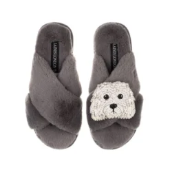 Classic Laines Slippers With Queenie The Bichon Brooch
