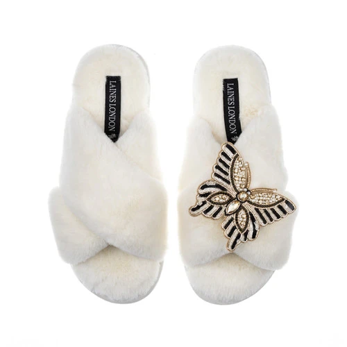 Classic Laines Slippers With Butterfly Brooch 1 Classic Laines Slippers With Butterfly Brooch
