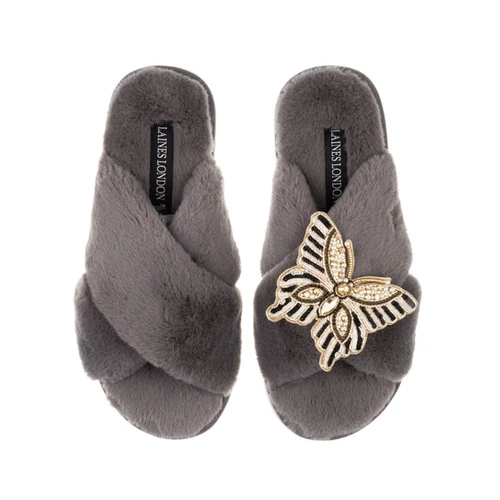 Classic Laines Slippers With Butterfly Brooch 3 Classic Laines Slippers With Butterfly Brooch - Image 3