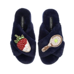 Classic Laines Slippers With Tennis & Strawberry Brooches