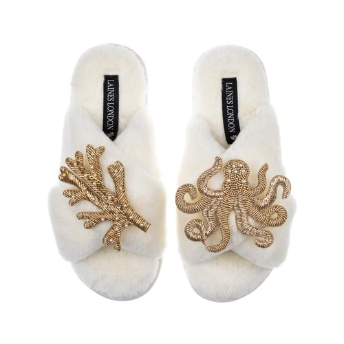 Classic Laines Slippers With Gold Octopus & Coral Brooches 2 Classic Laines Slippers With Gold Octopus & Coral Brooches - Image 2