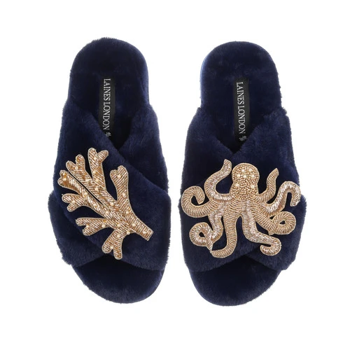 Classic Laines Slippers With Gold Octopus & Coral Brooches 4 Classic Laines Slippers With Gold Octopus & Coral Brooches - Image 4