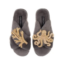 Classic Laines Slippers With Gold Octopus & Coral Brooches 10 Classic Laines Slippers With Gold Octopus & Coral Brooches -Laines London file 320