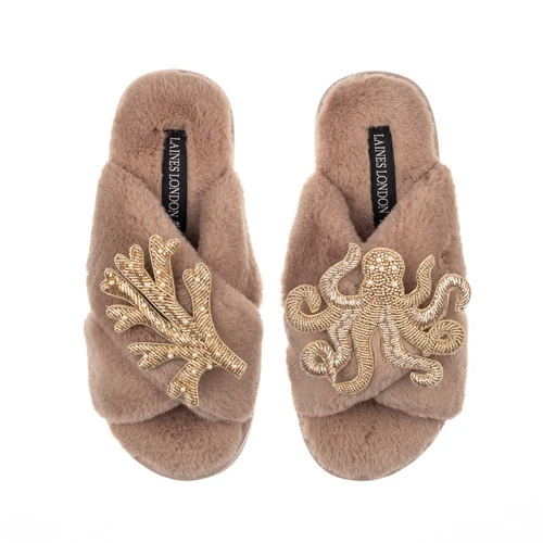 Classic Laines Slippers With Gold Octopus & Coral Brooches 6 Classic Laines Slippers With Gold Octopus & Coral Brooches - Image 6