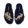 Classic Laines Slippers With Gold Seahorse & Coral Brooches