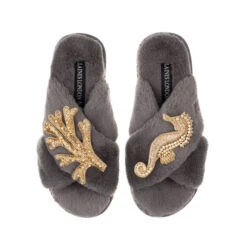 Classic Laines Slippers With Gold Seahorse & Coral Brooches 8 Classic Laines Slippers With Gold Seahorse & Coral Brooches -Laines London file 36